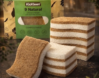 9 Pack Biodegradable Kitchen Sponge | Eco Friendly Coconut Scrubber | Compostable Cellulose Dish Sponge