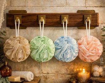 Loofah Sponge 4 Pack – Soft Exfoliating Shower Scrubber with Hanging Loop