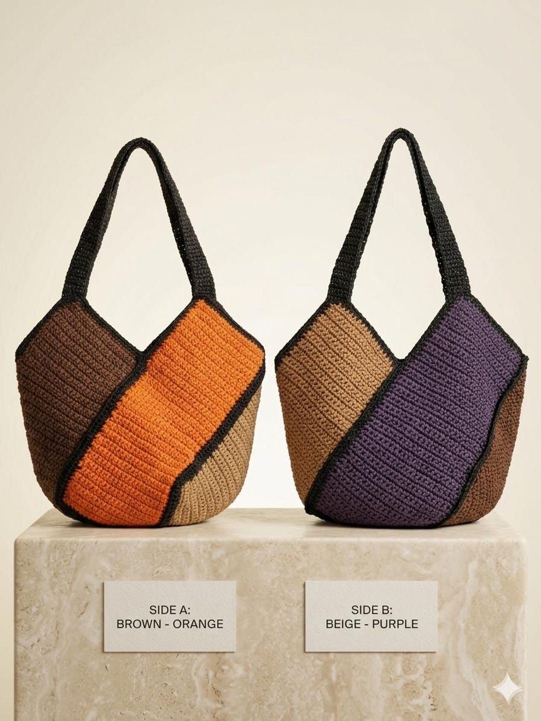 Geometric Tote Dual Side Bag Handmade Purse Color Block Handbag - Etsy