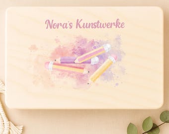 Caja de almacenamiento personalizada para dibujos y manualidades, con nombre; caja de recuerdos para trabajos artísticos de jardín de infancia; caja de almacenamiento infantil para fotos infantiles.