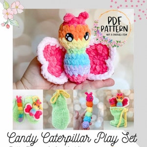 Crochet PATTERNCandy Caterpillar Play SetButterflyCrochet Tutorial-PDF Pattern-Market Makes-Handmade DIY image 1