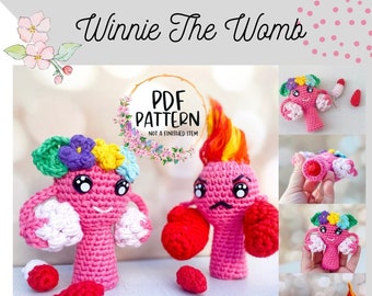 Crochet PATTERN~Winnie The Womb~Uterus~Crochet Tutorial-PDF Pattern-Angry or Happy Uterus~Market Makes-Handmade DIY