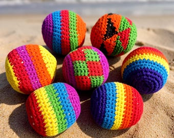 Handgemaakte gehaakte jongleerballen,zachte Hacky Sack-voetentas,Regenboog-stressballen