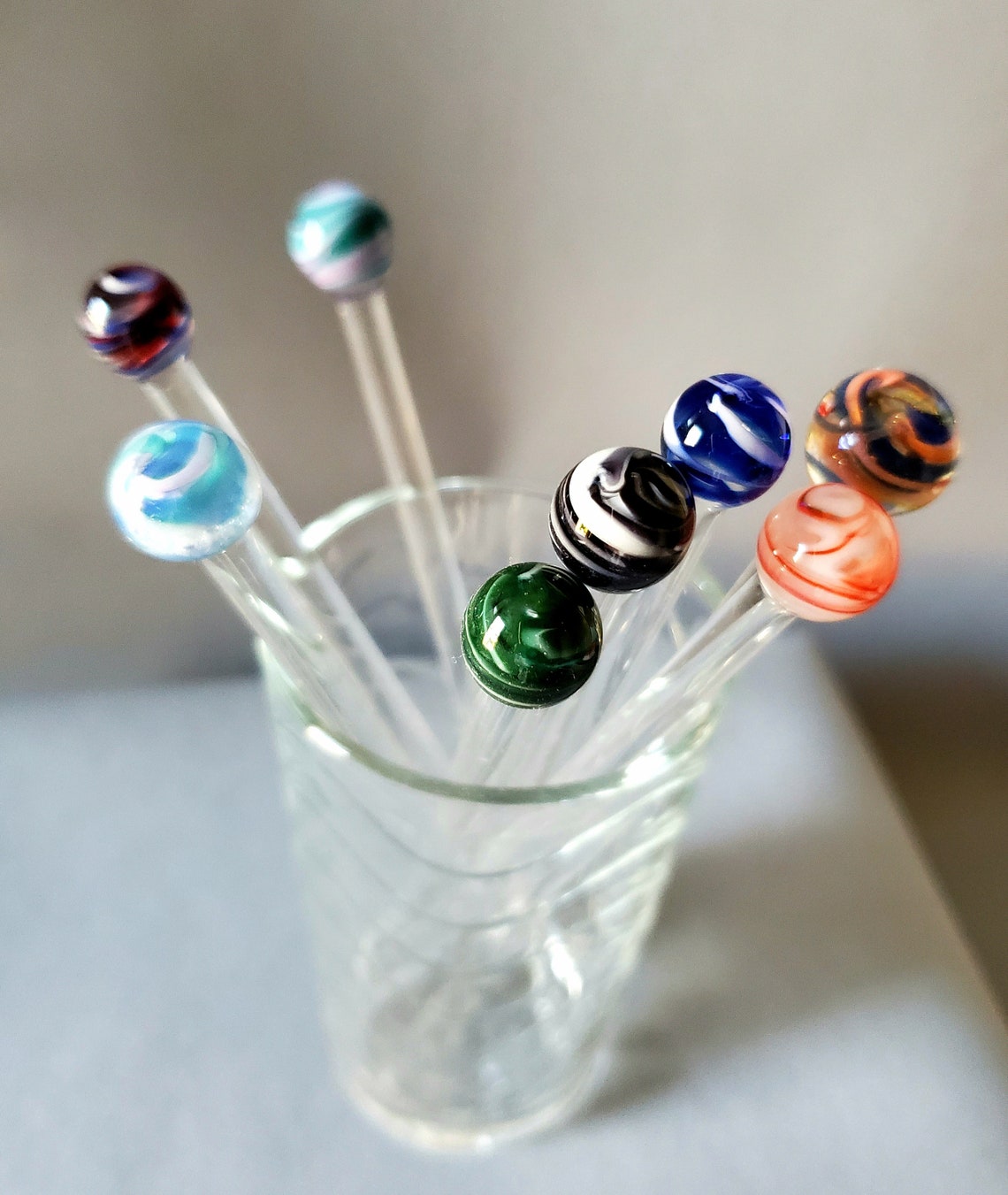 Glass Swizzle Sticks With Multi Colored Ball on Top. Set of 8 Etsy