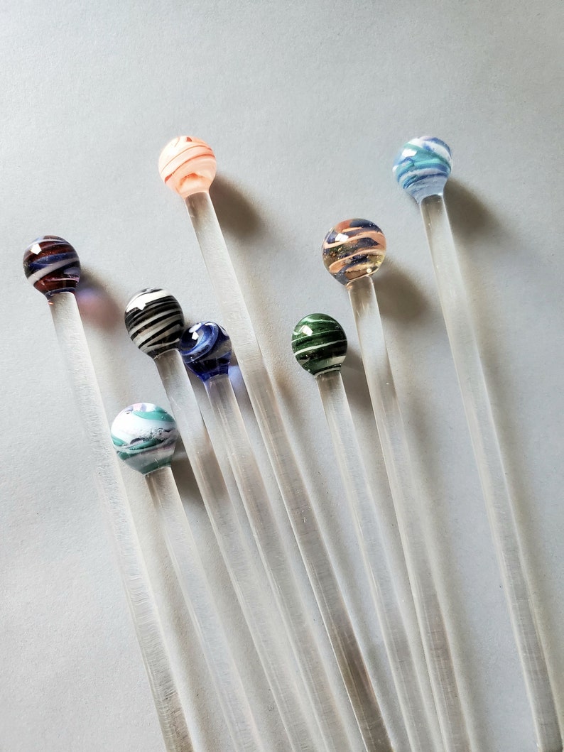 Glass Swizzle sticks with multi colored ball on top. Set of 8 Etsy