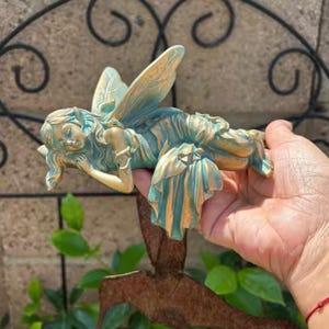 Fairy Garden Standbeeld Slapende Fee Ornament Hars Elf Sculptuur Outdoor Tuin Decor Bloempot Decor Fantasie Gazon Beeldje Cadeau