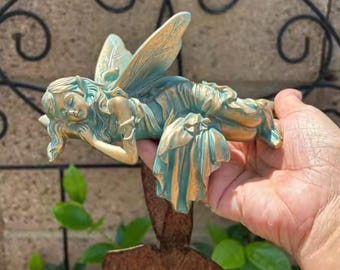 Estátua de Fada Adormecida para Jardim de Fadas, Escultura de Elfo em Resina, Decoração para Jardim Externo, Vaso de Flores, Estatueta Fantástica para Gramado, Presente