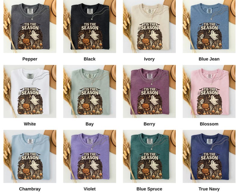 Vintage Halloween Comfort Colors Shirt, Tis the Season, Pumpkin Witch Graphic Tee, Women's Shirt, Skeleton Png, Novelty Humor Print image 6