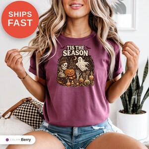 Vintage Halloween Comfort Colors Shirt, Tis the Season, Pumpkin Witch Graphic Tee, Women's Shirt, Skeleton Png, Novelty Humor Print image 11