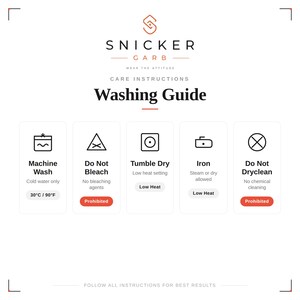 Graphic with washing and care instructions for the printed t-shirt.