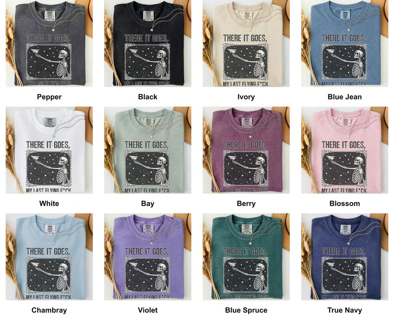 Grid of this t-shirt in each available color, each printed with "Last Nerve Bat-Free Skeleton" across the chest (additional view).