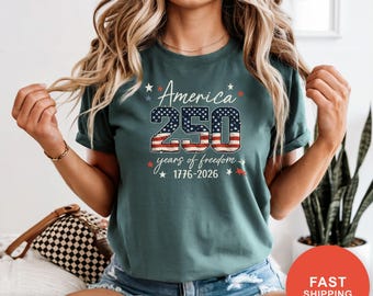 アメリカ建国250周年記念愛国シャツ、アメリカ自由250年（1776年～2026年）、7月4日250周年、アメリカ独立記念日シャツ