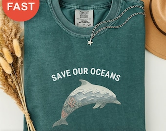 Camiseta Salvemos Nuestros Océanos, Camiseta de Conservación Marina, Regalo Ecológico, Camiseta para Amantes del Océano, Camiseta de Preservación de la Naturaleza, Camiseta de Regalo de Dinosaurios de Comfort Colors