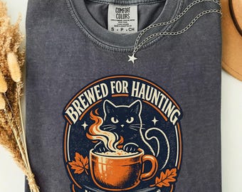 Black Black Halloween Shirt, Brewed for Haunting Midnight Black Café, Pumpkin Spice Coffee Tee, Gift for Sister, Cotton Casual Wear
