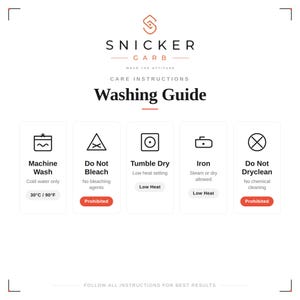 Graphic with washing and care instructions for the printed t-shirt.