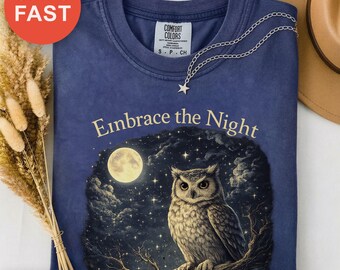 Mysterious Owl Nights Shirt, Full Moon Animals Tee, Cottagecore Forest Gift, Nighttime Nature Lover, Mystical Night Shirt
