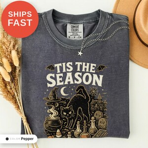 T-shirt vintage Halloween Comfort Colors, C'est la saison, Cadeau pour sœur, Imprimé humoristique original, Vêtement décontracté en coton, T-shirt cadeau d'anniversaire image 4
