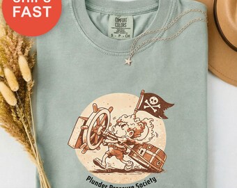 面白い海賊シャツ、略奪圧力協会、ヴィンテージ漫画Tシャツ、姉妹へのギフト、アニメストリートウェア、斬新なユーモアプリント、誕生日プレゼントTシャツ
