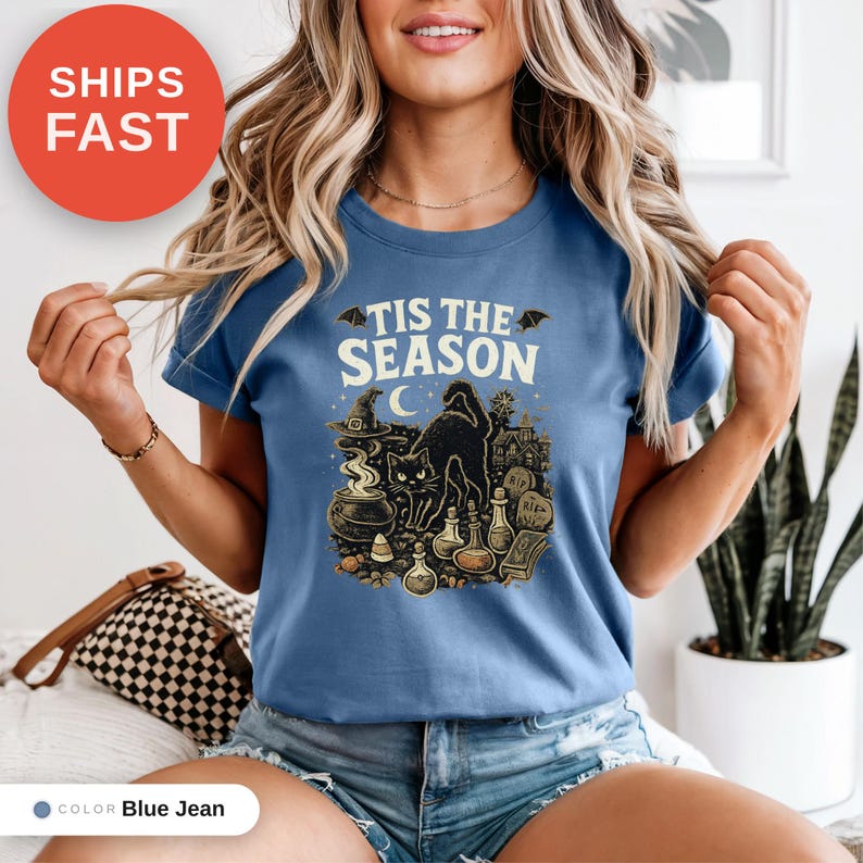 T-shirt vintage Halloween Comfort Colors, C'est la saison, Cadeau pour sœur, Imprimé humoristique original, Vêtement décontracté en coton, T-shirt cadeau d'anniversaire image 10