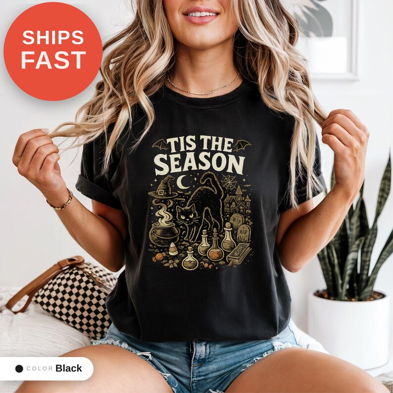 T-shirt vintage Halloween Comfort Colors, C'est la saison, Cadeau pour sœur, Imprimé humoristique original, Vêtement décontracté en coton, T-shirt cadeau d'anniversaire image 9