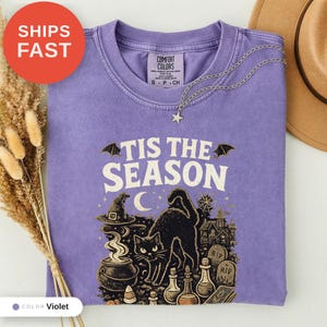 T-shirt vintage Halloween Comfort Colors, C'est la saison, Cadeau pour sœur, Imprimé humoristique original, Vêtement décontracté en coton, T-shirt cadeau d'anniversaire image 3