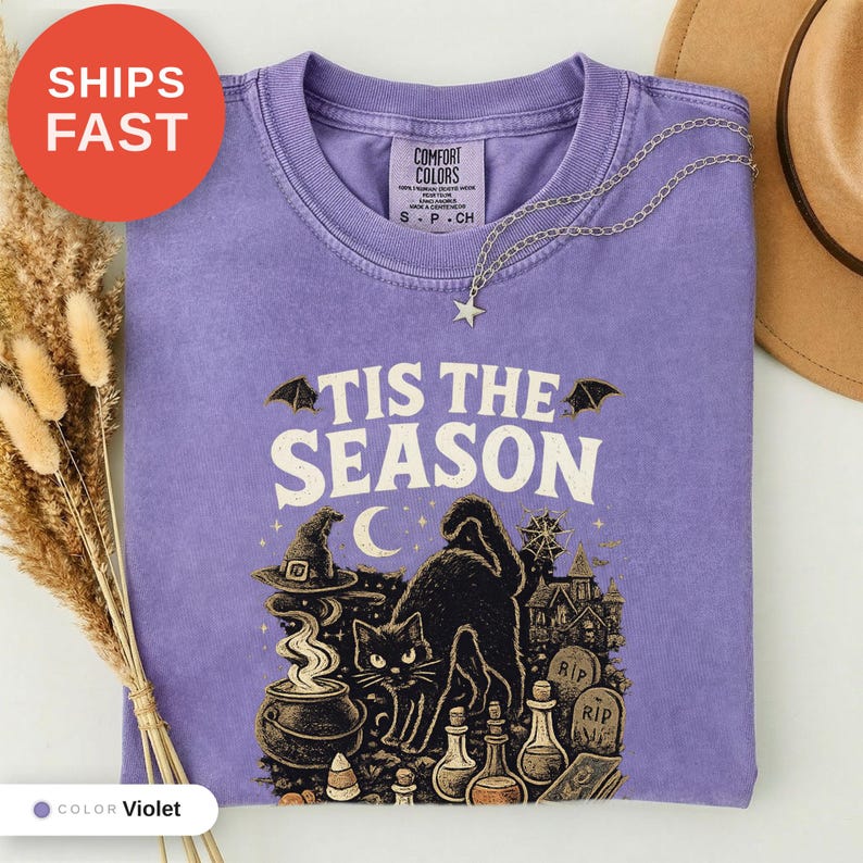 T-shirt vintage Halloween Comfort Colors, C'est la saison, Cadeau pour sœur, Imprimé humoristique original, Vêtement décontracté en coton, T-shirt cadeau d'anniversaire image 3