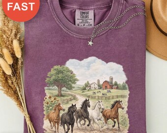 Galloping Grace Shirt, Vintage Horse Tee, Country Style Top, Farm Life Gift, Comfort Colors, Rustic Western Nature Style Top