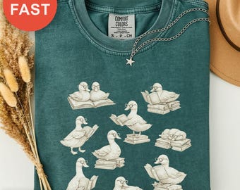 Charming Duck Scholars Shirt, Book Lover Tee, Animal Graphic Tee, Wildlife Enthusiast, Bird Nerd Shirt, Vintage Illustration Comfort Colors,