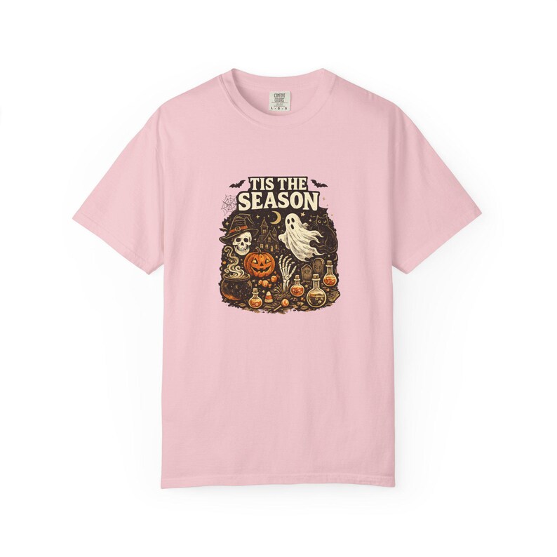 Vintage Halloween Comfort Colors Shirt, Tis the Season, Pumpkin Witch Graphic Tee, Women's Shirt, Skeleton Png, Novelty Humor Print image 3