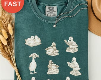 Camiseta de patos caprichosos para lectores, camiseta para amantes de los libros, camiseta de patos vintage, regalo para amantes de los patos, camiseta con estampado de animales, regalo vintage para lectores