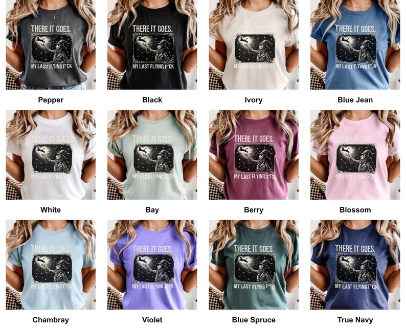 Grid of this t-shirt in each available color, each printed with "Last Flight Skeleton Bat" across the chest.