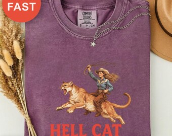 Bold Vintage Hell Cat Shirt, Retro Style Gift, Funny Tee, Trend Western Fashion, Aesthetic Tee, Tiger Shirt, Y2k Style, Country Girl Gift