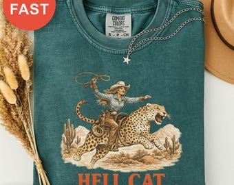 Bold Vintage Hell Cat Shirt, Western Tee, Funny Y2k Gift, Retro Animal Top, Wild West Shirt, Aesthetic Tee, Country Girl Gift