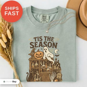 Vintage Halloween Comfort Colors Shirt, Tis the Season, Women's Shirt, Skeleton Png, Novelty Humor Print, Cotton Casual Wear, Gift for Women image 1