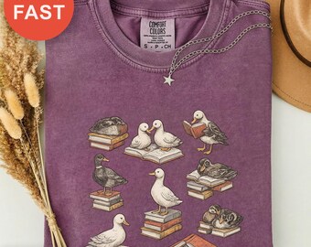 Explore the World of Books Shirt, Ducks in the Library Tee, Book Lover Gift, Curious Duck Readers Top, Comfort Colors Tee