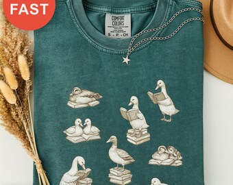 Camiseta con diseño de patos caprichosos para lectores, regalo para amantes de los libros, camiseta con estampado de animales, camiseta inspirada en la naturaleza, colores cómodos, camiseta de lectura, regalo para lectores