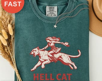 Vintage Cowgirl Hell Cat Shirt, Western Style Top, Aesthetic Tee, Algebra Geometry, Back to School, Comfort Colors Tee, Retro Rodeo Shirt