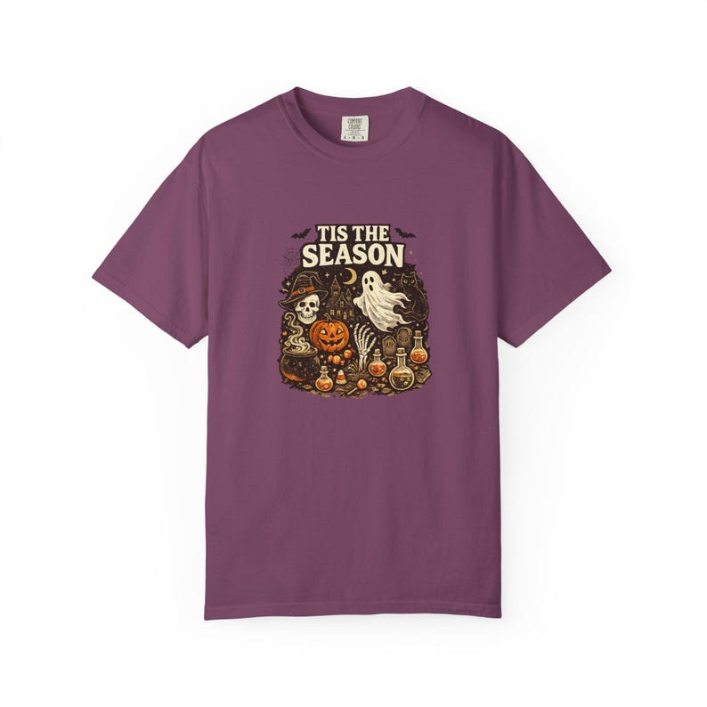 Vintage Halloween Comfort Colors Shirt, Tis the Season, Pumpkin Witch Graphic Tee, Women's Shirt, Skeleton Png, Novelty Humor Print image 13