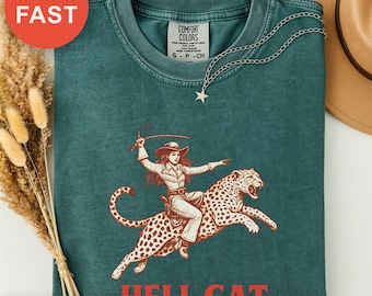 Bold Vintage Hell Cat Shirt, Retro Cowgirl Style, Western T-shirt, Country Fashion, Aesthetic Tee, Funny Gift, Comfort Colors Tee