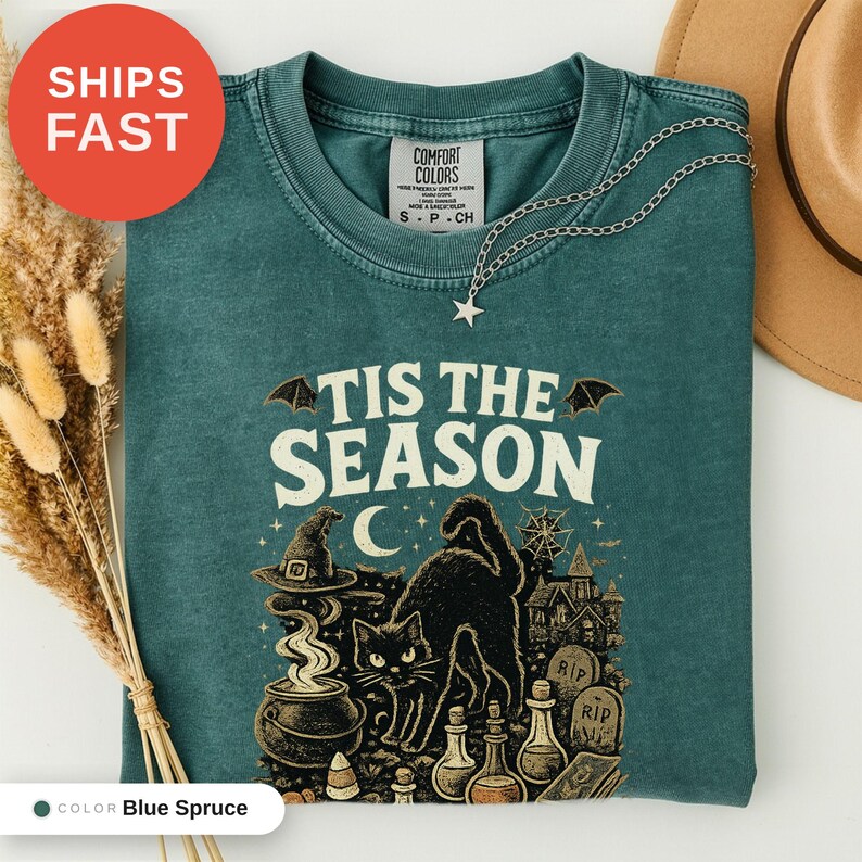T-shirt vintage Halloween Comfort Colors, C'est la saison, Cadeau pour sœur, Imprimé humoristique original, Vêtement décontracté en coton, T-shirt cadeau d'anniversaire image 2