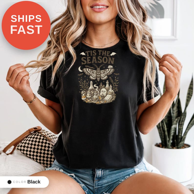 Camiseta vintage de Halloween con colores cómodos, Es la temporada, Camiseta preparándose, Camiseta de mujer, Esqueleto PNG, Estampado humorístico novedoso, Camiseta gráfica imagen 6