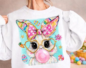 Easter Bunny Sweatshirt, Coquette Bow Watercolor Rabbit Tee, Spring Graphic