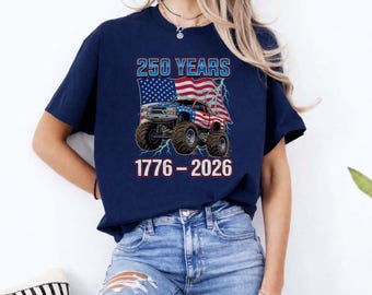USA 250th Anniversary Monster Truck Shirt, Patriotic American Flag Graphic Tee