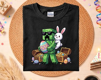 Pixel Creeper Bunny Easter Egg Shirt, Kids Gaming Apparel