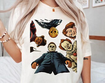 Horror Movie Characters Shirt – Vintage Slasher Graphic Tee, Spooky Halloween Apparel
