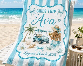Toalla de playa personalizada para fiestas de cumpleaños, toalla de piscina a rayas, toalla de cumpleaños personalizada, regalo para vacaciones familiares o vacaciones tropicales.