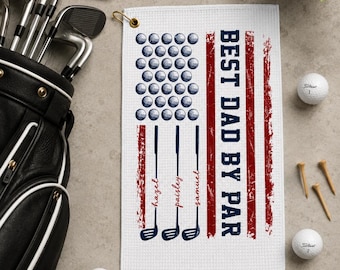 Personalized Golf Towel, Custom Kids Name Golf Towel, Custom Best Dad By Par Gift, Father’s Day Gift for Golf Dad