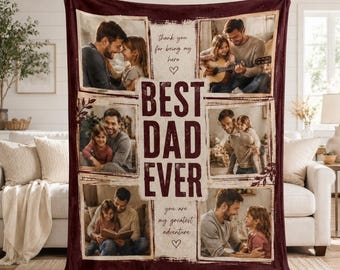 Custom Dad Photo Blanket, Dad Blanket with Picture, Fathers Day Gift, Personalized Family Blanket for Grandpa, Custom Best Dad Ever