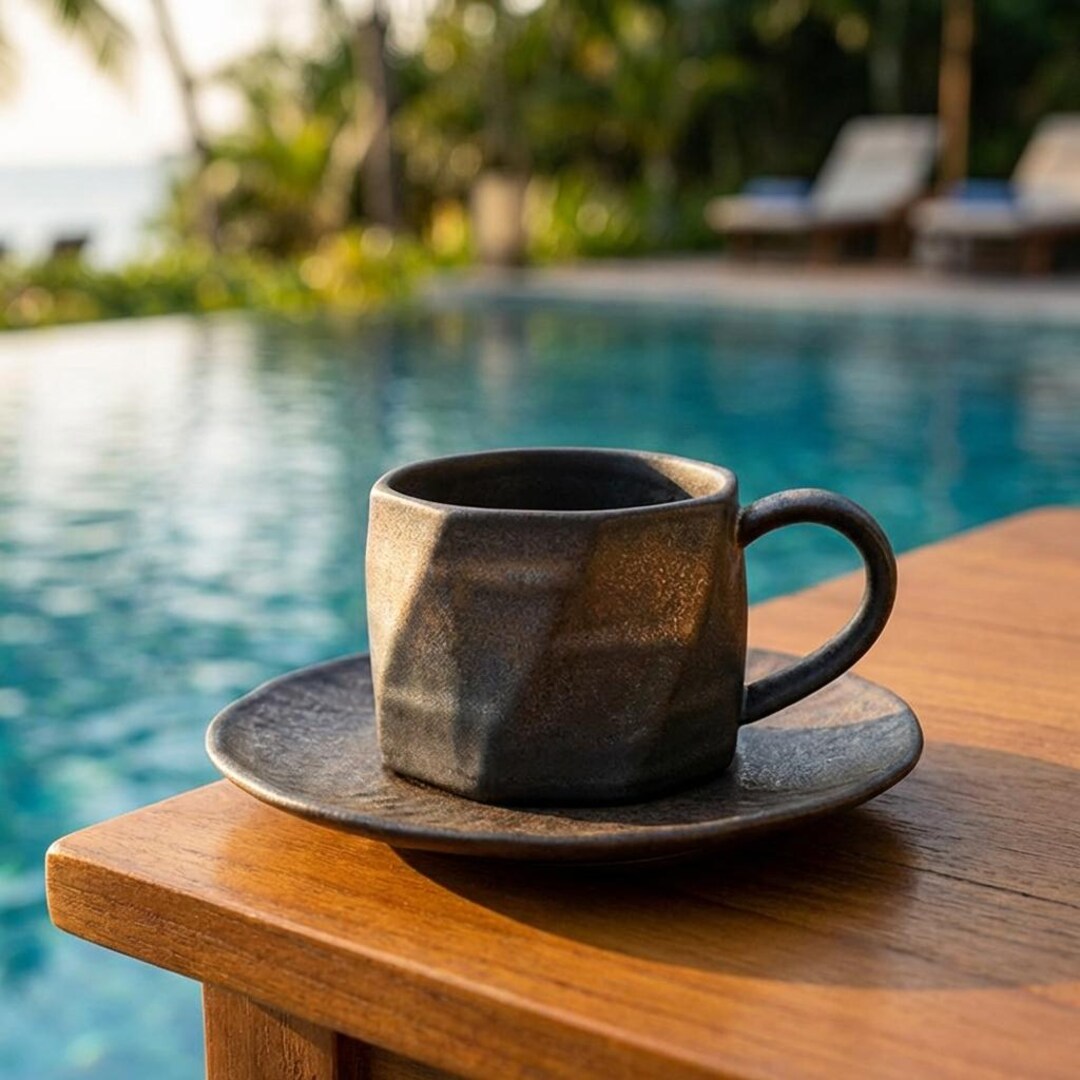 Rust Tea Cups Handmade Retro Gilded Ceramic Coffee Cup, Kiln Fired Iron Rust Glaze ...