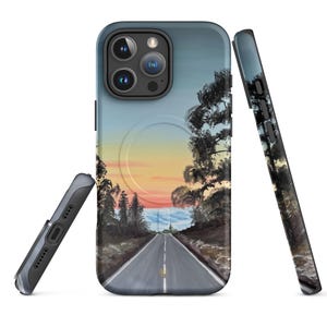 Capa para iPhone Sunset Clouds, arte da estrada do vulcão Teide, capa resistente MagSafe